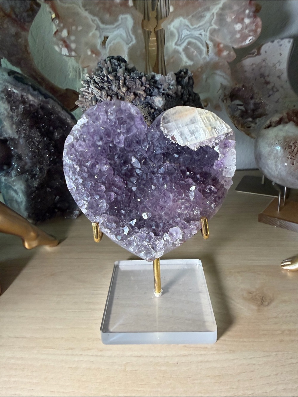 Gorgeous Druzy Amethyst Heart w/ Calcite Cluster Natural Crystal